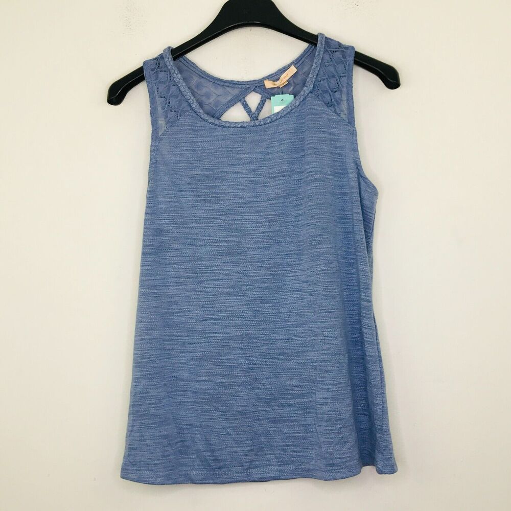 Skies Are Blue Women's Small Tank Blue Anbria Braided Cross Back Knit NWT CC11
